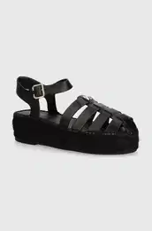 Usnjene espadrile TH AUTHENTIC LEATHER ESPADRILLE enske, rna barva, FW0FW07743