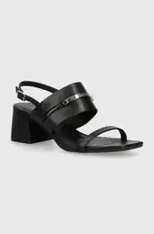 Usnjeni sandali HEEL SANDAL 45 MET BAR LTH rna barva, HW0HW02056
