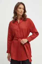 Lanena obleka MAX&Co. x FATMA MOSTAFA bordo barva, 2418221092200