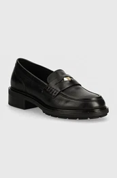 Usnjeni mokasini TH PENNY LOAFER enski, rna barva, FW0FW08029