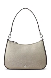 Usnjena torbica Lauren Ralph Lauren siva barva, 431883768