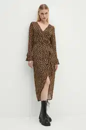 Obleka Leopard Sheer Wrap Dress rjava barva, NL28459
