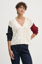 Pulover HADA V-NECK enski, be barva, PL702209