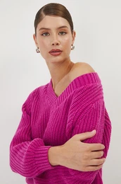 Pulover s primesjo volne enski, vijolina barva