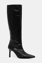 Usnjeni elegantni kornji HEEL KNEE BOOT 70 LTH enski, rna barva, HW0HW02162