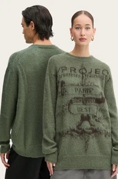 Pulover z meanico moherja PARIS' BEST JACQUARD PULLOVER zelena barva, 206SW001