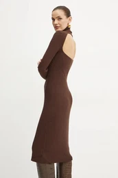 Obleka s primesjo volne rjava barva, 242TT3062