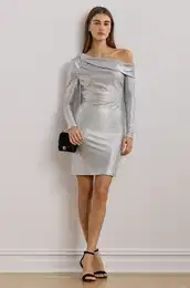 Obleka Lauren Ralph Lauren srebrna barva, 253951615