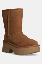 izme za snijeg od bruene koe Classic Short New Heights za ene, boja: smea, s platformom, s toplom podstavom, 1158310-CHE