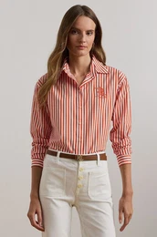 Pamuna koulja Lauren Ralph Lauren za ene, boja: naranasta, relaxed, s klasinim ovratnikom, 200957334