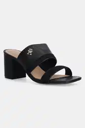 Usnjeni natikai LEATHER & SUEDE BLOCK HEEL MULE enski, rna barva, FW0FW08530