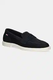 Mokasinke od nubuk koe FLAG SOFT NUBUCK LOAFER za ene, boja: tamno plava, ravni potplat, FW0FW08679