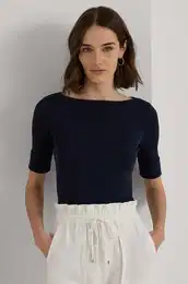 Kratka majica Lauren Ralph Lauren enski, mornarsko modra barva