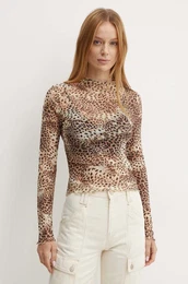 Majica z dolgimi rokavi ADRIANA MESH rjava barva, W4YP04 KBBF2