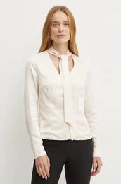Koulja AMALIA za ene, boja: be, regular, s izrezom na vezanje, 4BGH05 7169A