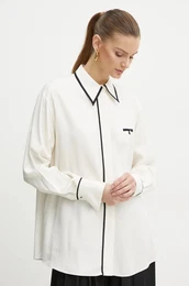 Koulja za ene, boja: be, relaxed, s klasinim ovratnikom, 50523332