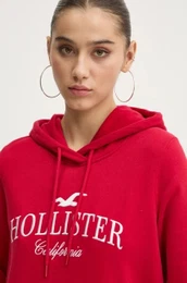 Pulover Hollister Co. enski, rdea barva, s kapuco, KI352-4208