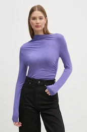Majica z dolgimi rokavi enska, vijolina barva, 32AVD108J