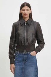 Usnjena jakna Short Bomber Jacket enska, rjava barva, 501933493
