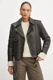 Usnjena biker jakna SINGOLO enska, rjava barva, 541219