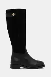 Usnjeni elegantni kornji TH STUD LEATHER MIX LONG BOOT enski, rna barva, FW0FW08341