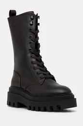 Usnjeni nizki kornji FLATFORM LACE UP BOOT MG LTH enski, rjava barva, YW0YW01544