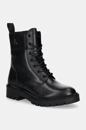 Usnjeni nizki kornji COMBAT BOOT MID ZIP LTH IN CALF enski, rna barva, YW0YW01550