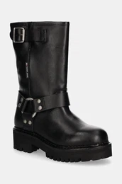 Usnjeni glenarji TJW URBAN BIKER BOOT LEATHER enski, rna barva, EN0EN02728