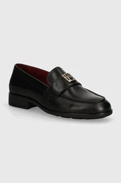 Usnjeni mokasini TH LEATHER CLASSIC LOAFER enski, rna barva, FW0FW07961