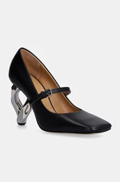 Usnjeni salonarji Chain Heel rna barva, ANW43251A
