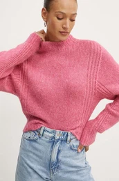 Pulover s primesjo volne enski, roza barva, 242AP3290
