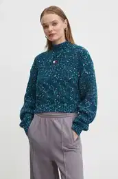 Pulover s primesjo volne enski, turkizna barva, DW0DW18673