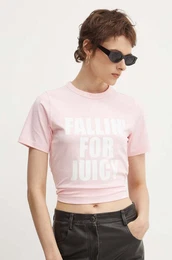 Kratka majica FALLIN FOR JUICY FITTED TSHIRT enska, roza barva, JCGCT224020