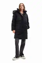 Pla 23WWEW98 WOMAN WOVEN PADDED LONG OVERCOA enska, rna barva