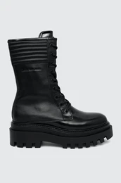 Nizki kornji FLATFORM KNEE BOOT LACEUP LTH WN enski, rna barva, YW0YW01137