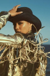 Usnjena biker jakna enska, zlata barva