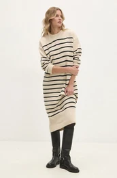 Vunena haljina boja: be, maxi, oversize