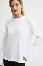 Majica z dolgimi rokavi enska, bela barva, SLLS08P001N