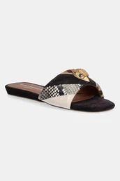 Usnjeni natikai Kensington Flat Sandal enski, rna barva, 8496139189