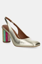 Usnjeni salonarji Perspex Heel Sling zlata barva, 3968561109