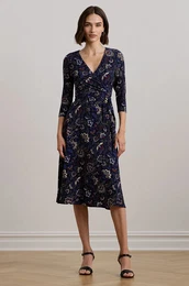 Haljina Lauren Ralph Lauren boja: tamno plava, midi, iri se prema dolje, 250957701