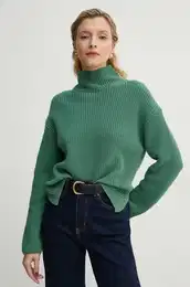 Pamuni pulover boja: zelena, s poludolevitom, 500605960049