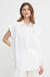Lanena bluza bela barva, 211935131