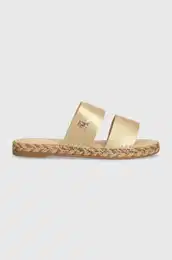 Usnjeni natikai TH GOLD FLAT ESPADRILLE SANDAL enski, zlata barva, FW0FW07932