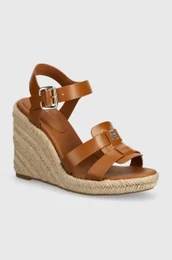 Usnjeni sandali ESPADRILLE HIGH WEDGE LEATHER rjava barva, FW0FW07925