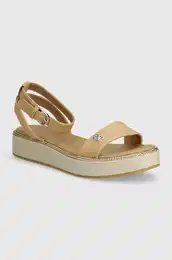 Sandali LINEN WITH GOLD FLATFORM enski, be barva, FW0FW08051