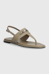 Usnjeni sandali FLAT TP SANDAL METAL BAR LTH enski, be barva, HW0HW02031
