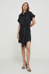 Lanena obleka Lauren Ralph Lauren rna barva