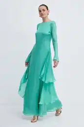 Svilena obleka RUNWAY COLLECTION zelena barva, 541121