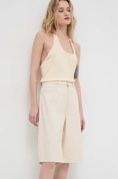 Bombažne kratke hlače bež barva